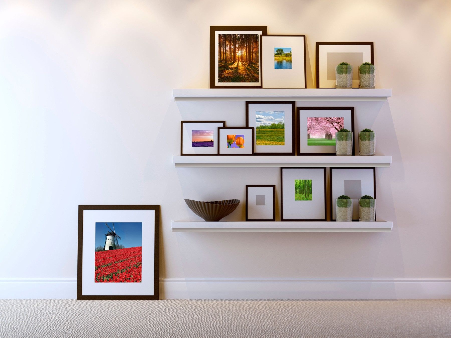 prateleira preta fina para quadros