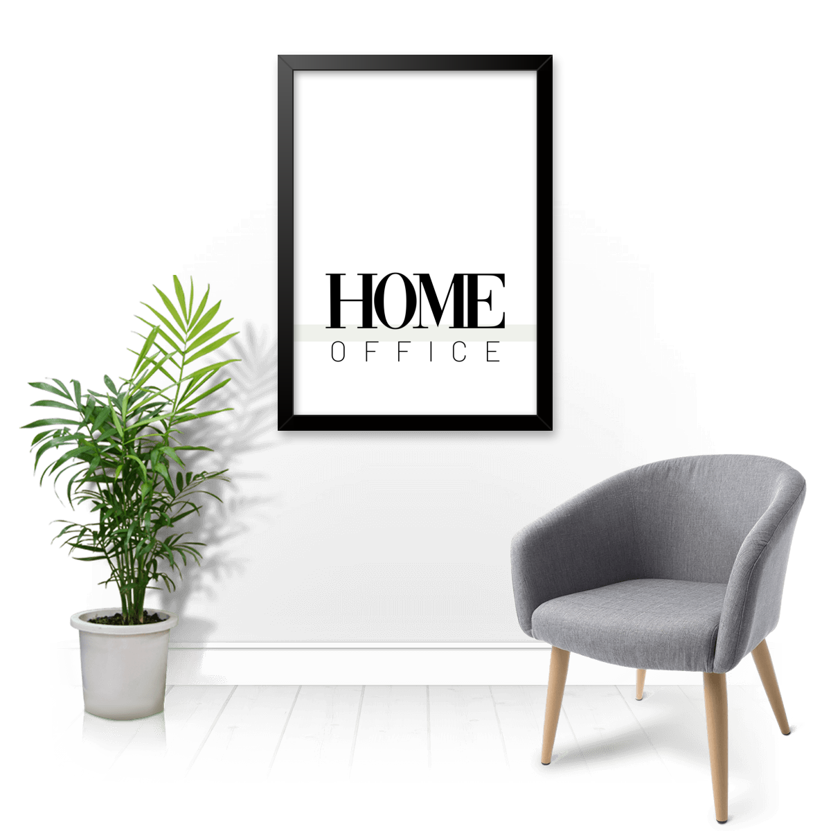 decoração de home office com quadros minimalistas