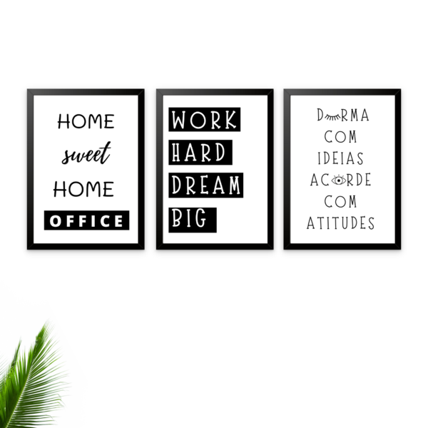 decoração de home office com quadros minimalistas