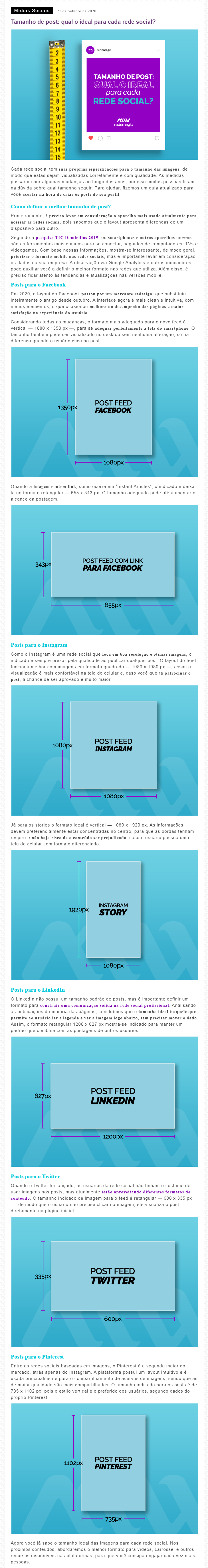 qual o melhor formato de postagem para cada rede social