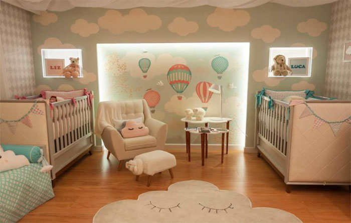 decoração quarto bebê gêmeos funcional
