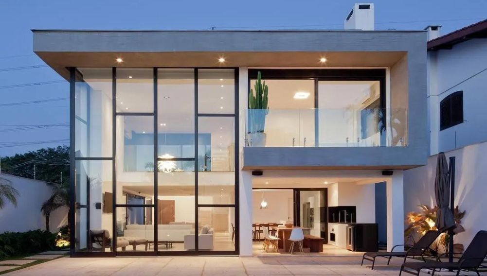 ideias de muro de vidro para fachada residencial