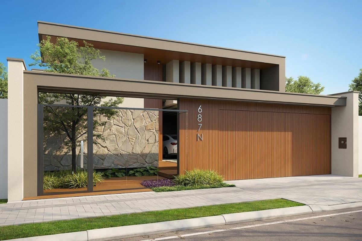 reforma de fachada residencial com muro de vidro