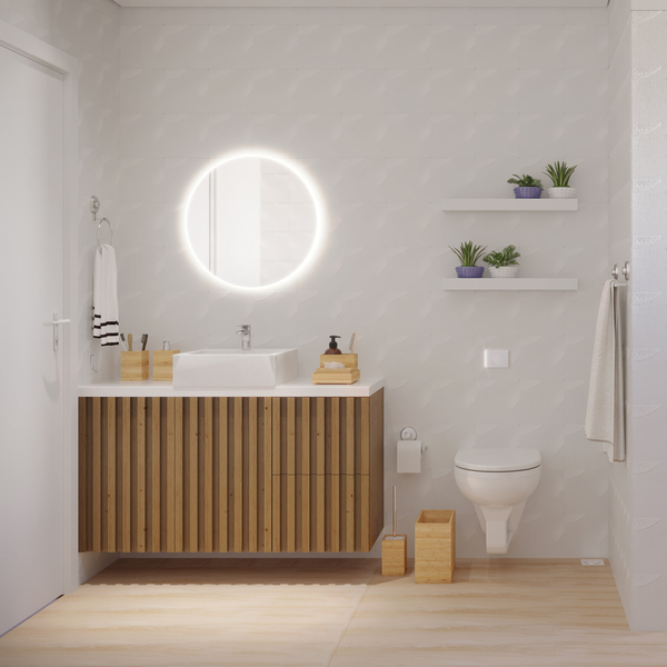 ideias de banheiro com revestimento de bambu