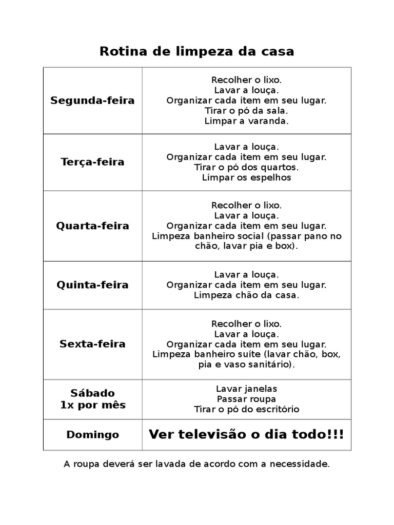 rotina de limpeza leve