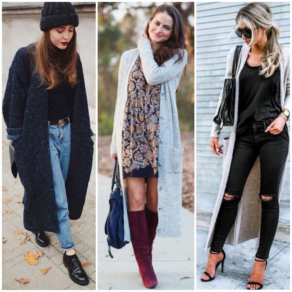 cardigã de tricô com saia de cetim