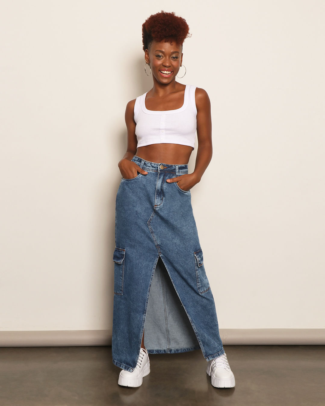 saia jeans midi