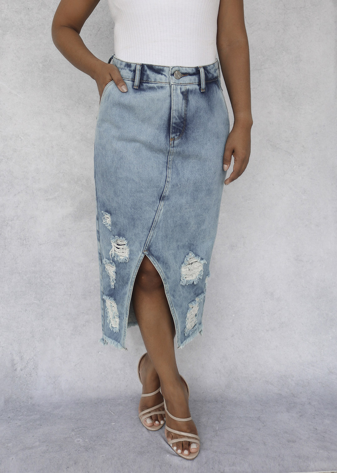 saia jeans midi