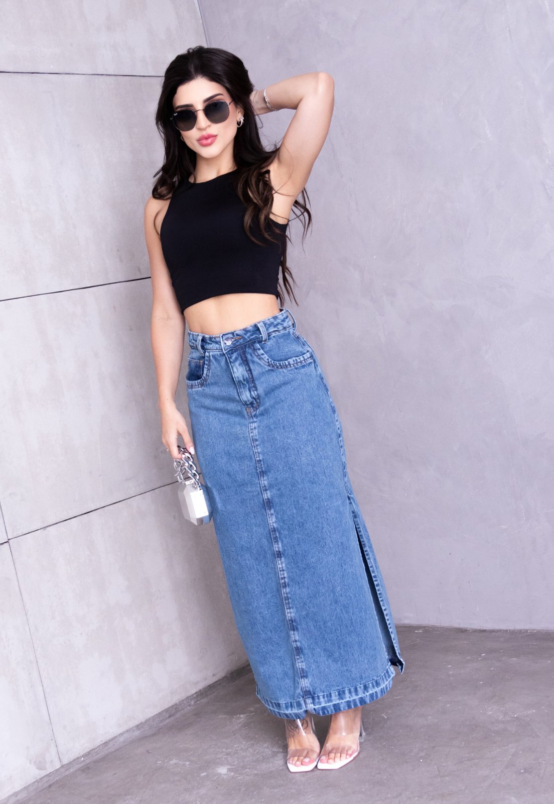 saia jeans midi