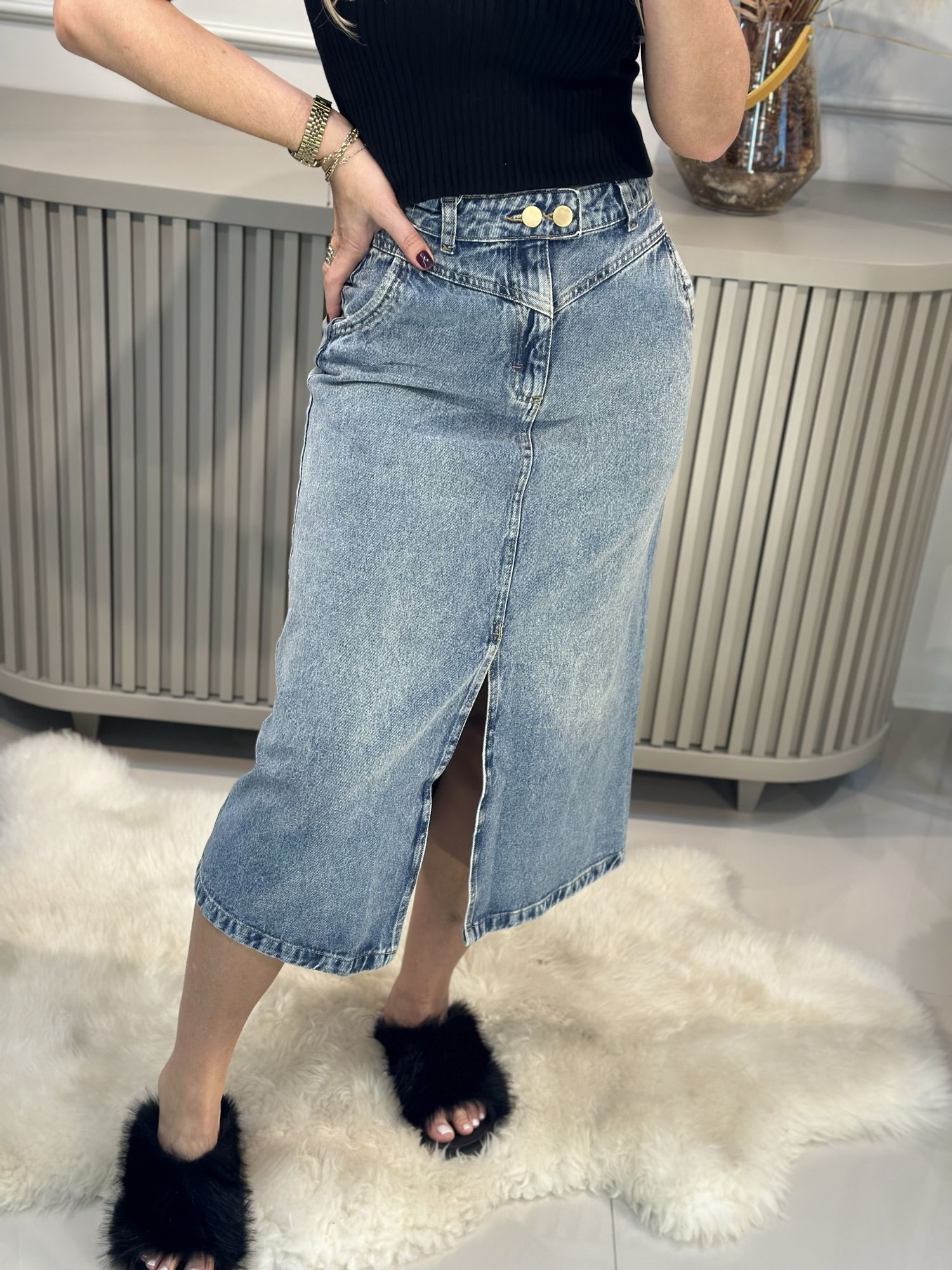 saia jeans midi