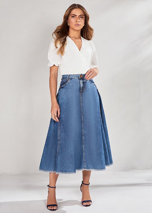 saia jeans midi