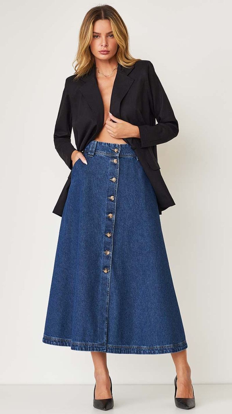 saia jeans midi