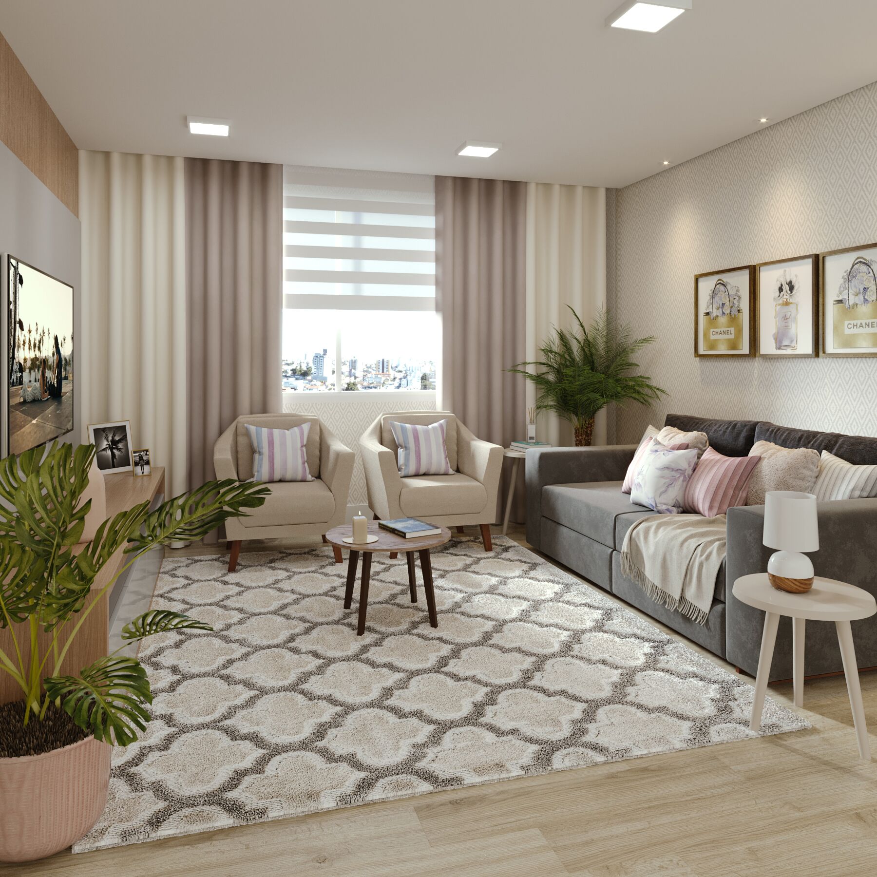 sala de estar com cores neutras