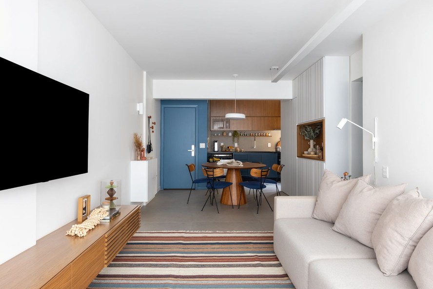 sala de estar com cozinha integrada