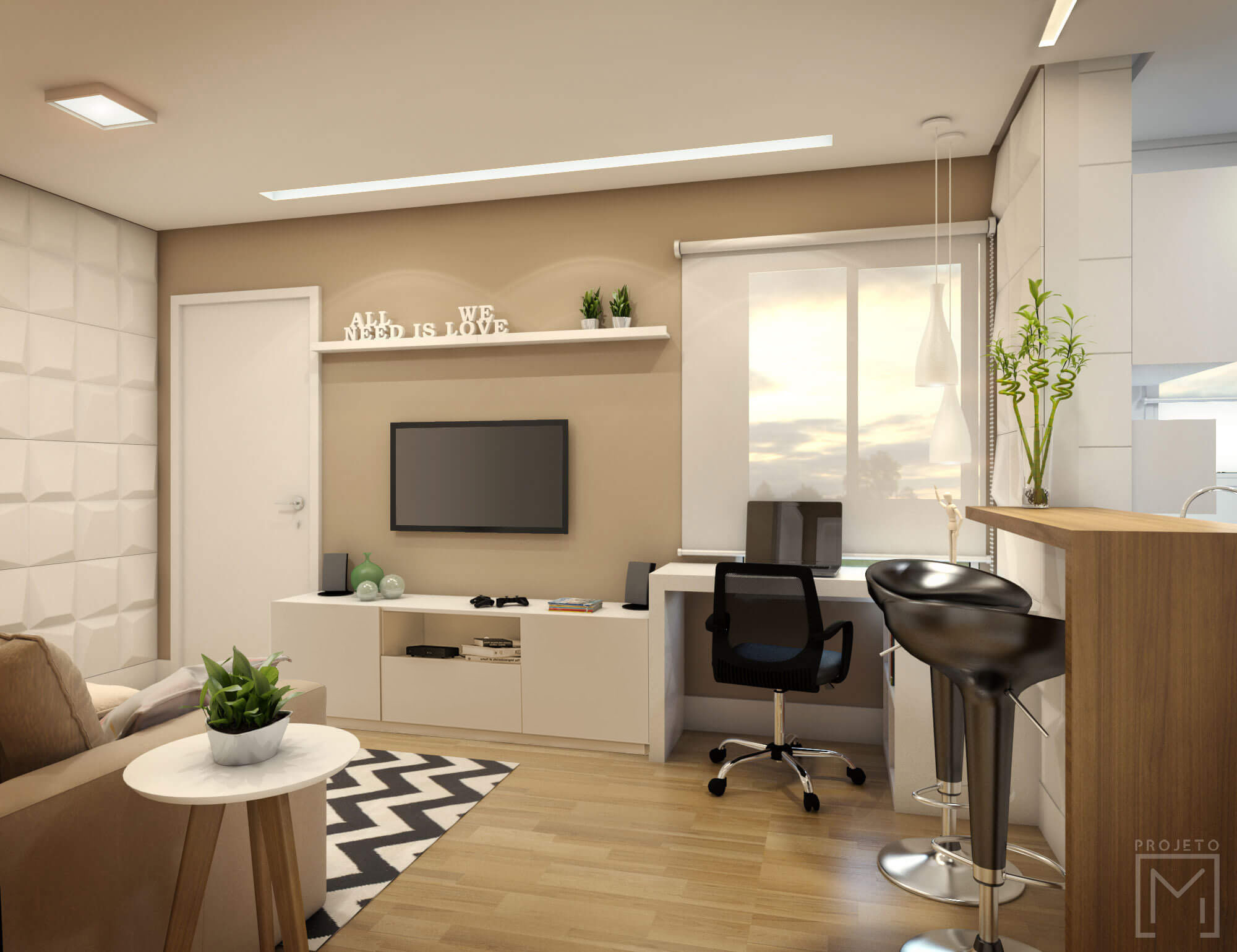 sala de estar com home office