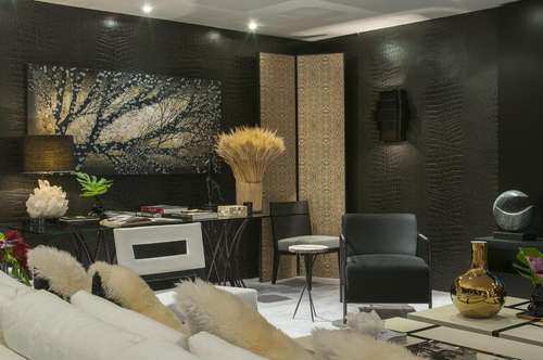 sala de estar com papel de parede 3d