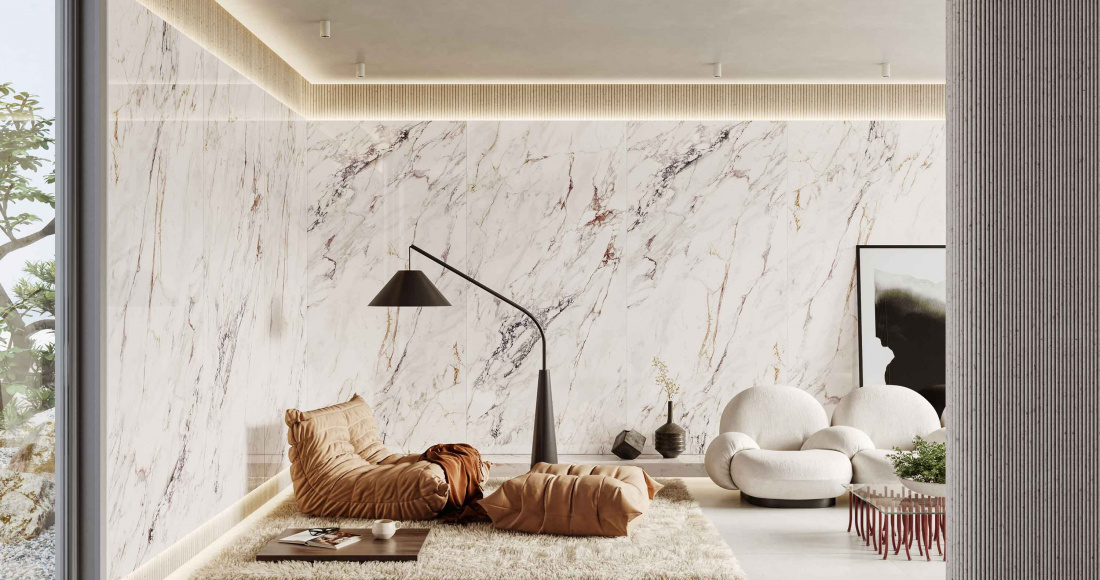 sala de estar com textura na parede