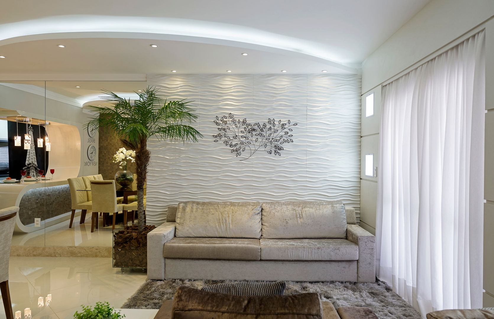 sala de estar com textura na parede