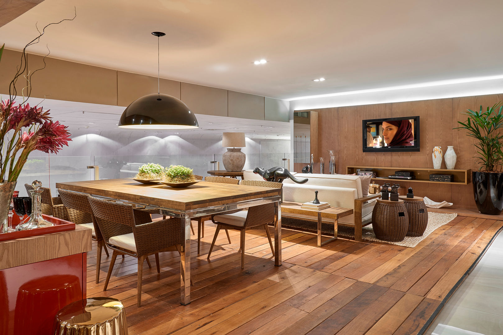 harmonizar cores em sala de estar e jantar unificadas