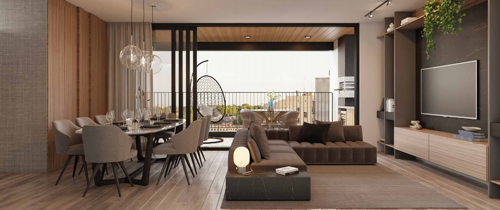 sala de estar integrada com varanda