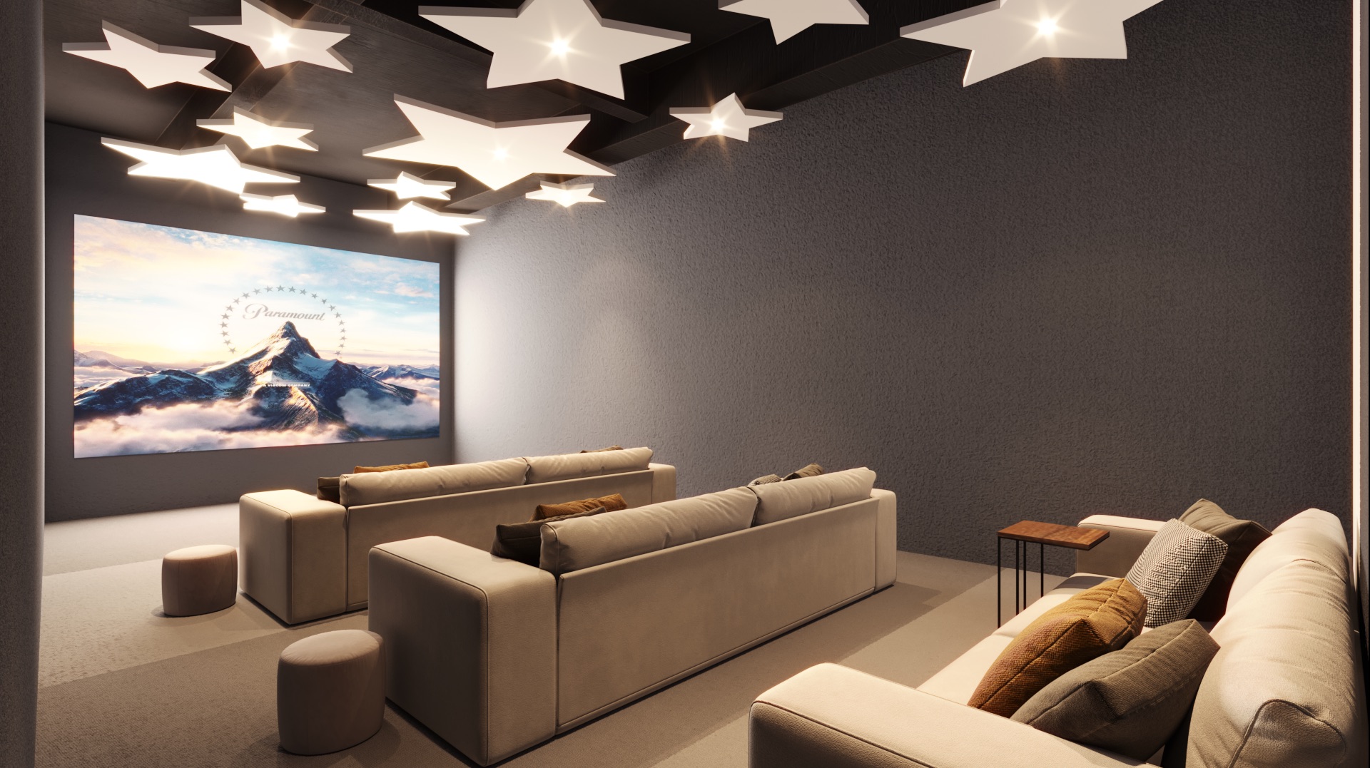 sala de estar tematica de cinema