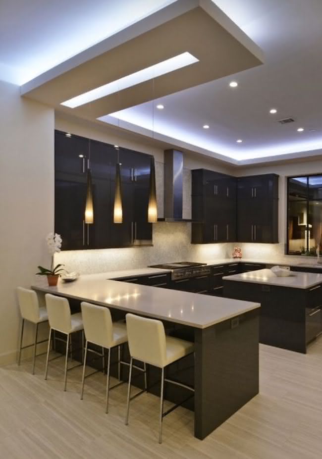 sancas de gesso na cozinha iluminação indireta