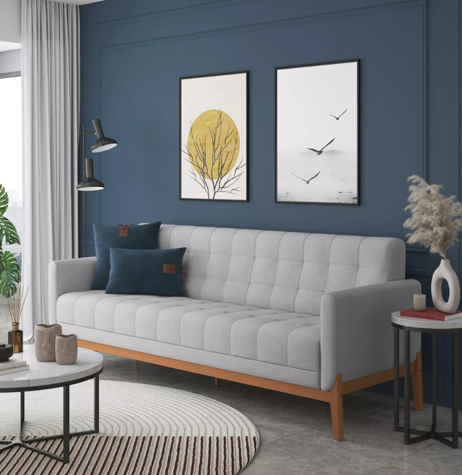 combinação de cores para sala com sofá cinza