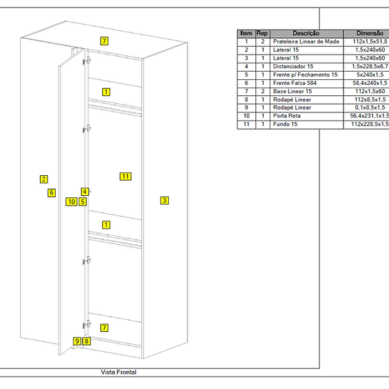 dimensões de guarda-roupa modular