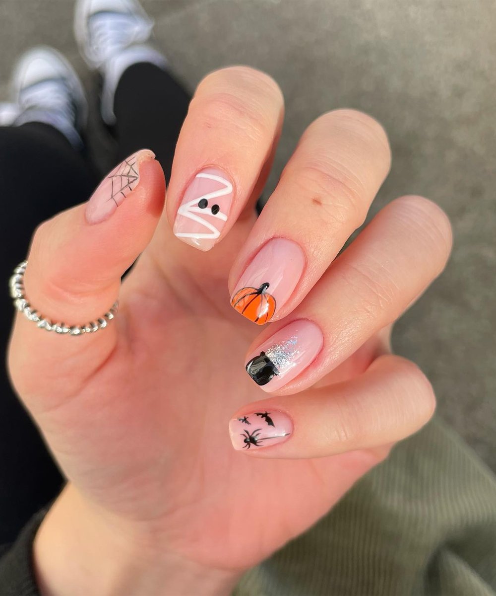 unha decorada halloween simples