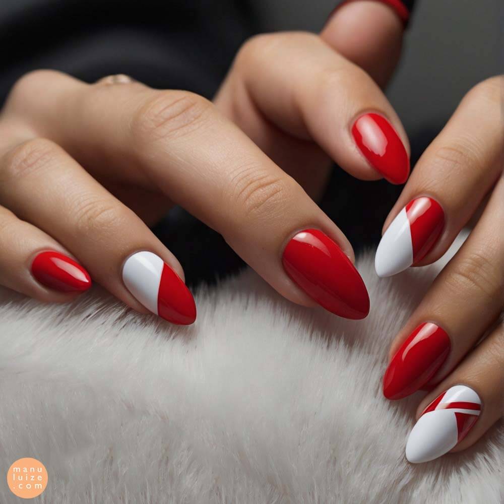 esmalte em gel ou tradicional para unhas vermelhas e brancas