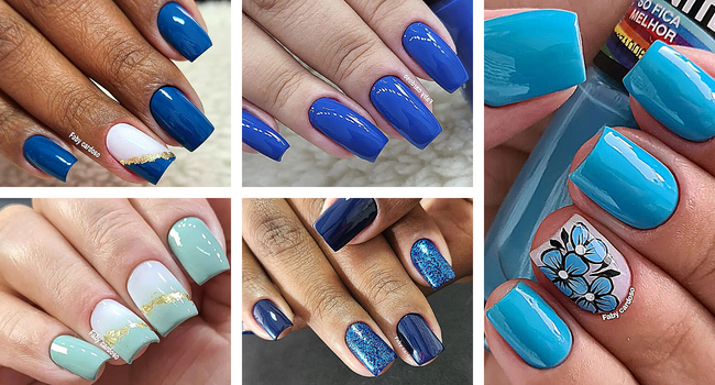 unhas decoradas azul turquesa