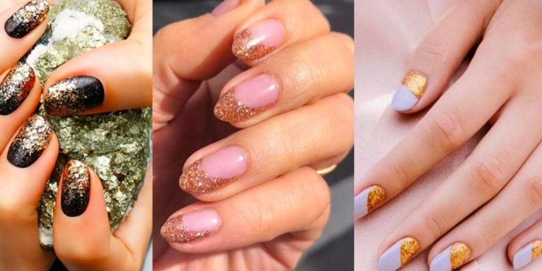 unhas decoradas com folha de ouro