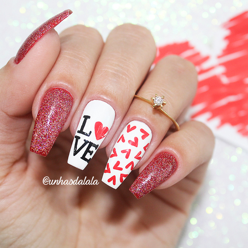 unhas decoradas dia dos namorados
