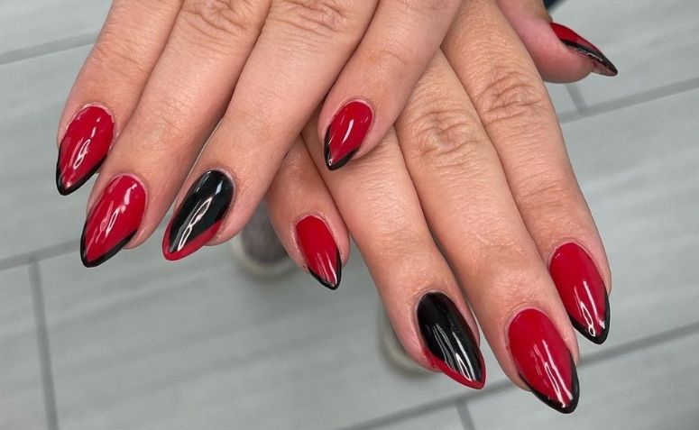 Unhas Preto Com Vermelho