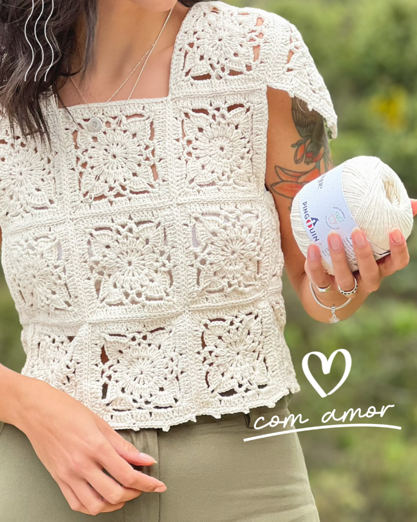 união de quadrados de crochê