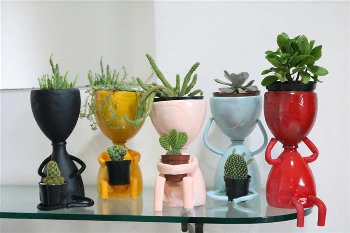 decorar garrafa pet para plantas