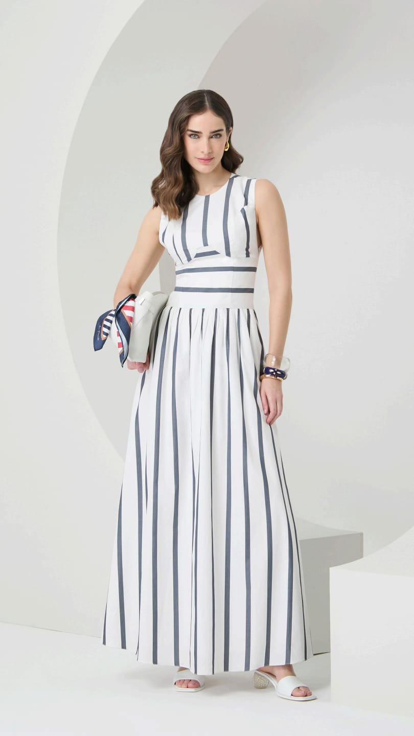 vestido listrado midi ou longo qual escolher