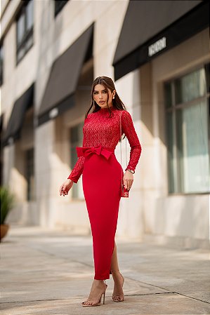 vestido midi vermelho