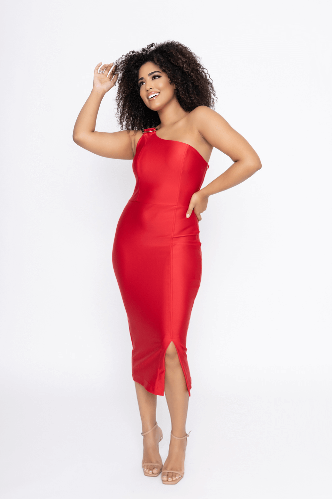 vestido midi vermelho