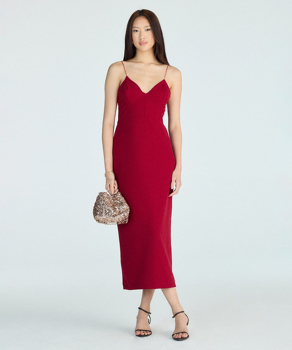 vestido midi vermelho