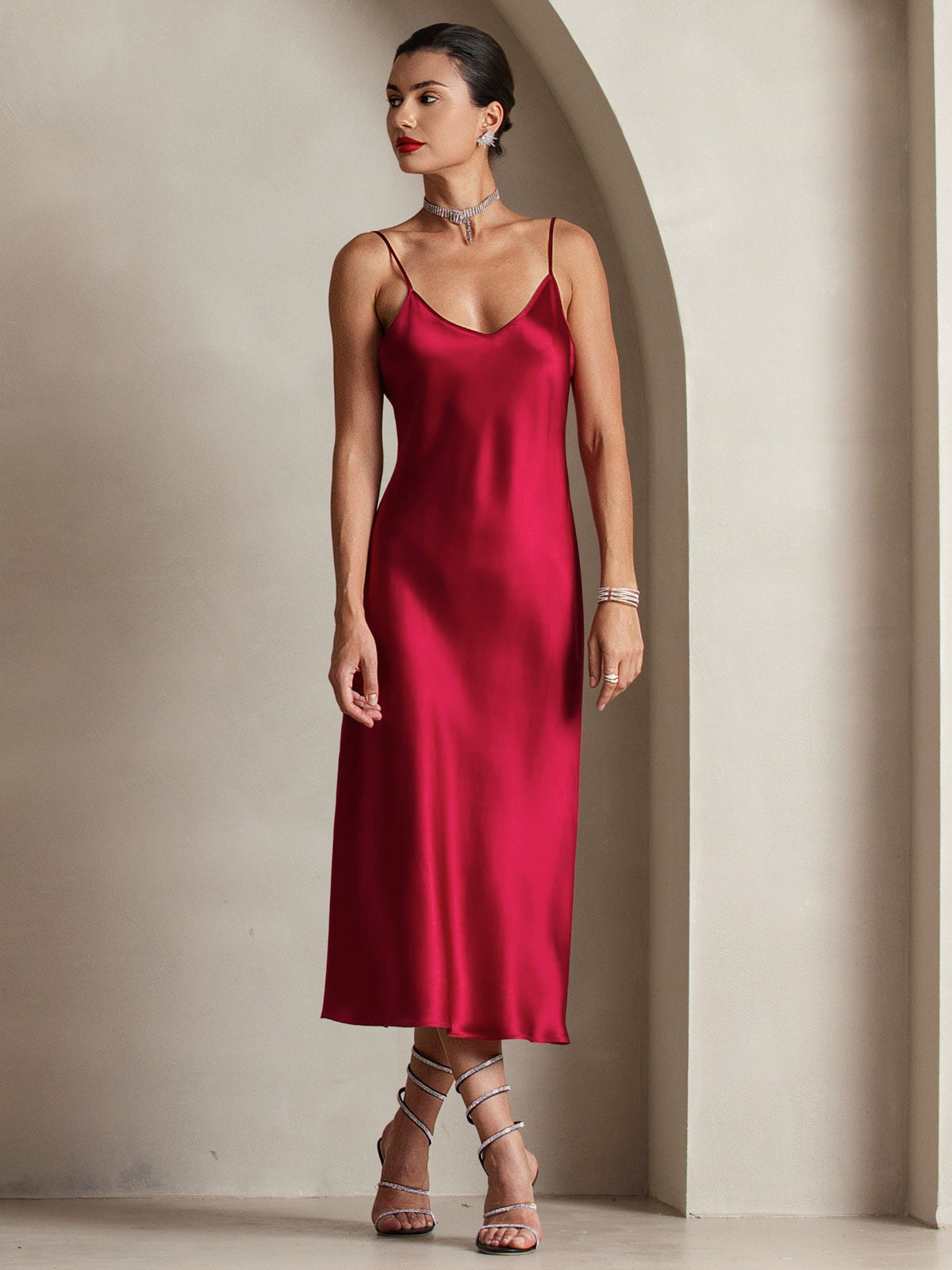 vestido slip dress de seda