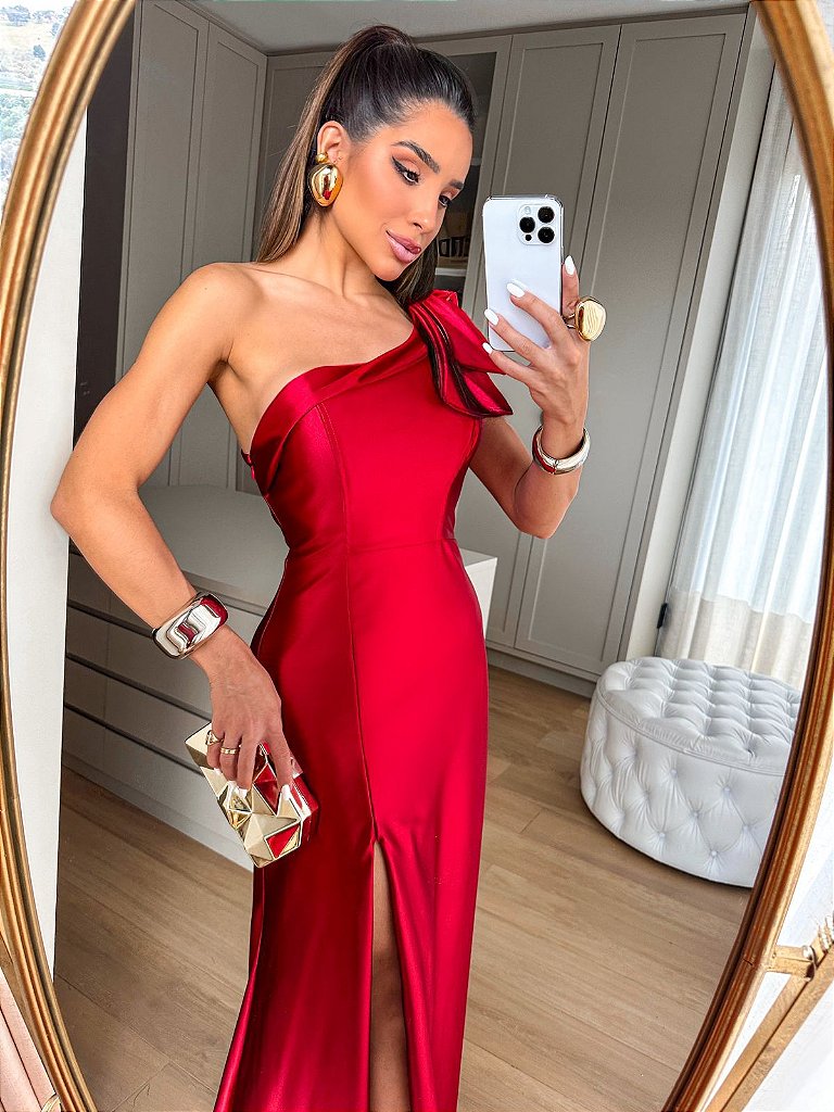 vestido vermelho longo com fenda